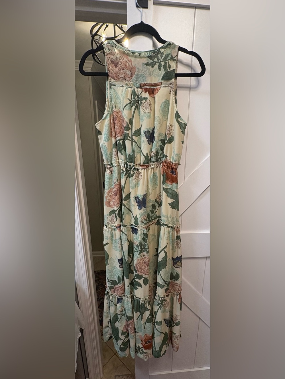 Maeve Floral Tiered Maxi Dress in Cream, Green and Pink - Picture 3 of 3